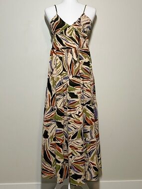 Monteau Los Angeles Multicolor Maxi Dress Leaf Print Spaghetti Straps size XS